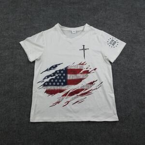 American Flag Cross Shirt Mens M White V-Neck Cotton Patriotic Graphic Tee